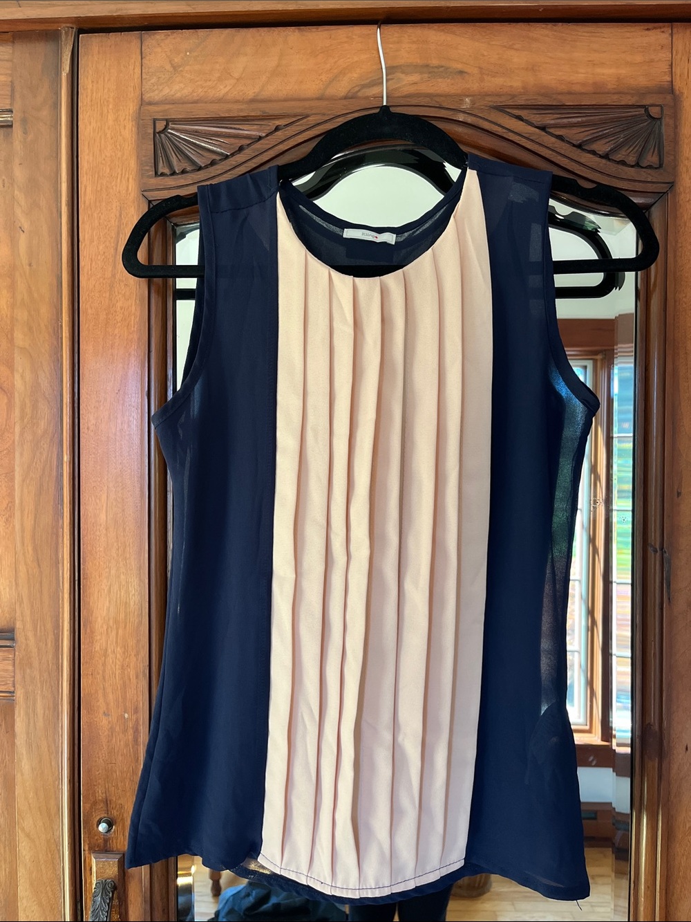 Kling Navy and Blush Pleated Sleeveless Camisole